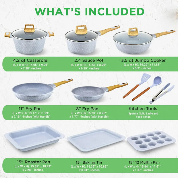 22-Piece Moon Grey Collection Cookware/Bakeware Set