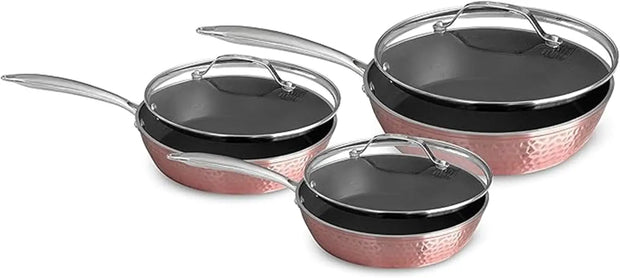 Luxurious 3-Piece Rose Gold Ceramic Cookware Set